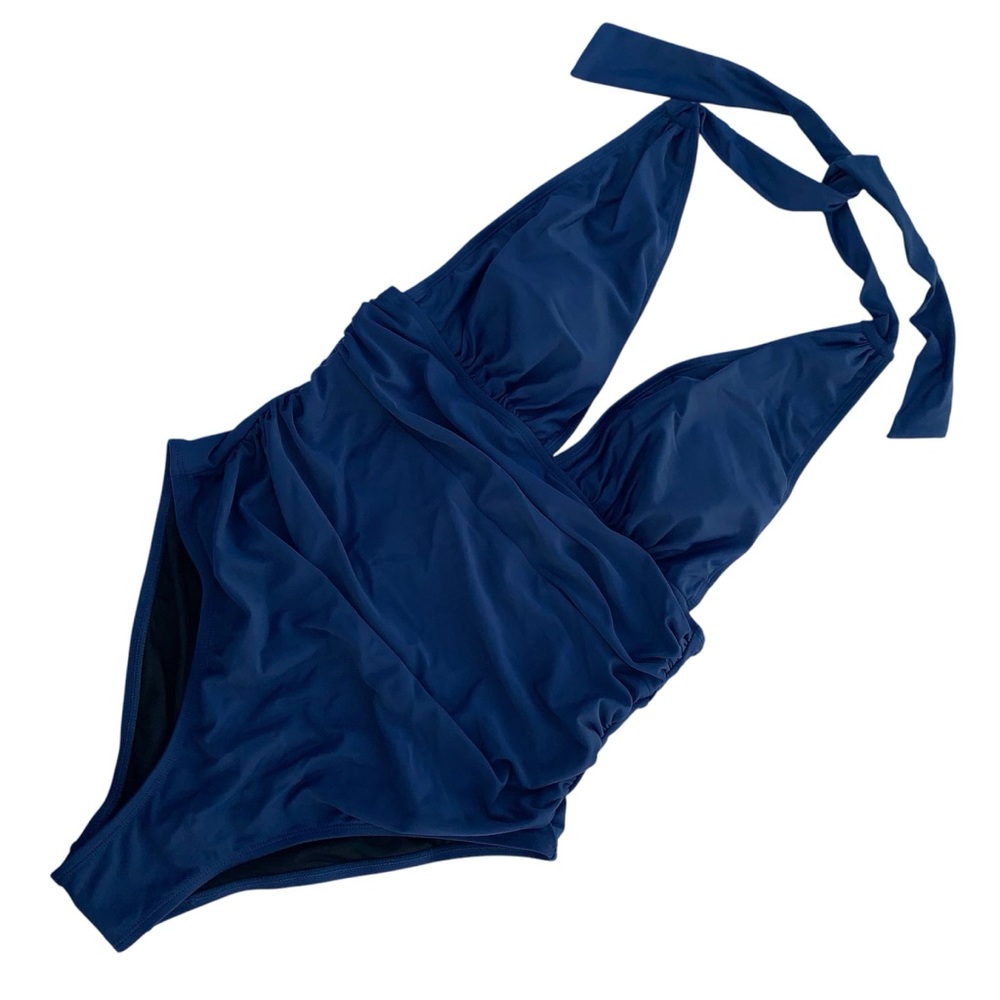Cupshe Bianca Dusty Blue Plunge Halter 1 Piece Medium Swimsuit
